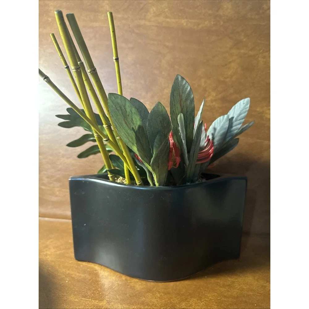 Protea Asian Inspired Tropical silk flowers Red/Orange Artificial in Black Plant